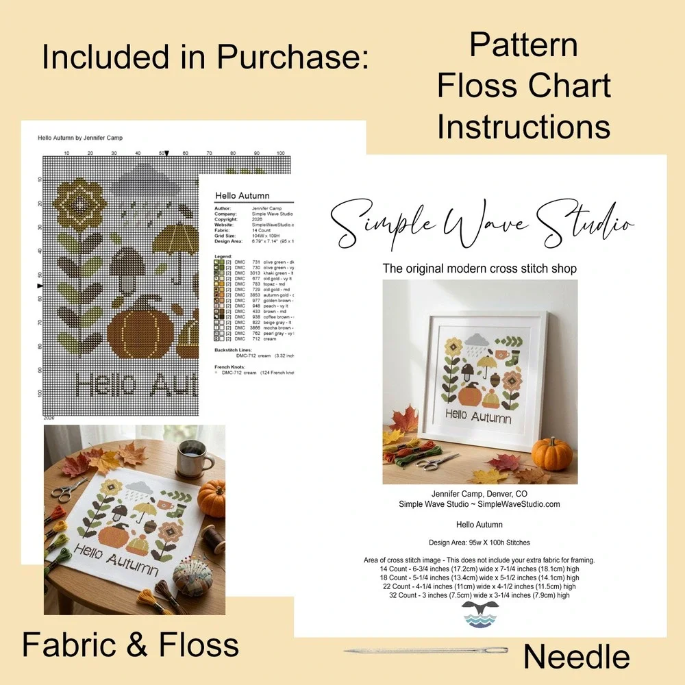 Hello Autumn Modern Cross Stitch Pattern Fall Sampler - Picture 5 of 5